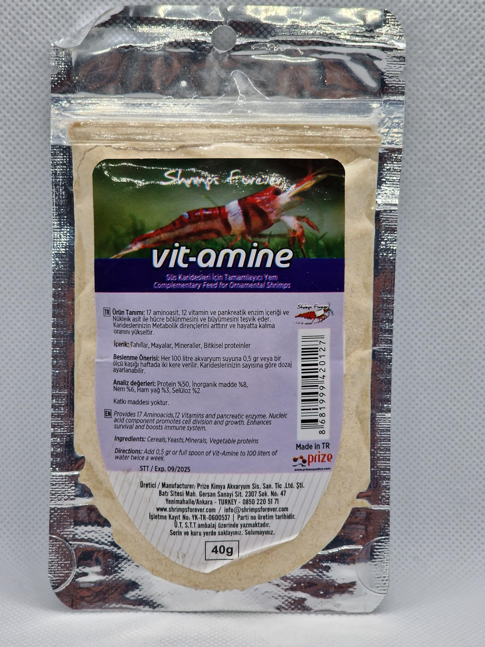 Shrimp Forever Vit-Amine | 40g - mix of amino acids, vitamins and several enzymes. Shrimp need these substances in small quantitys en mainly extract this from this supplementary feed.