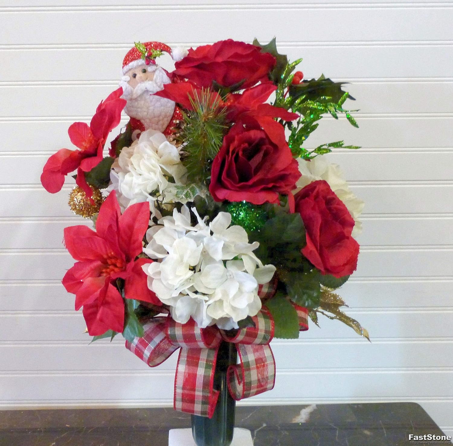 Christmas Cemetery Vase Christmas Cemetery Flowers With Red Poinsettias Home Decor Kolenik Artificial Flora