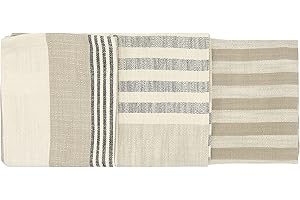 Creative Co-Op Tan & Grey Striped Cotton Tea Towels (Set of 3 Pieces)