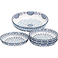 Bico Blue Talavera Ceramic Pasta Bowl, Set of 5(1 unit 214oz, 4 units 35oz), for Pasta, Salad, Microwave & Dishwasher Safe, House Warming Gift