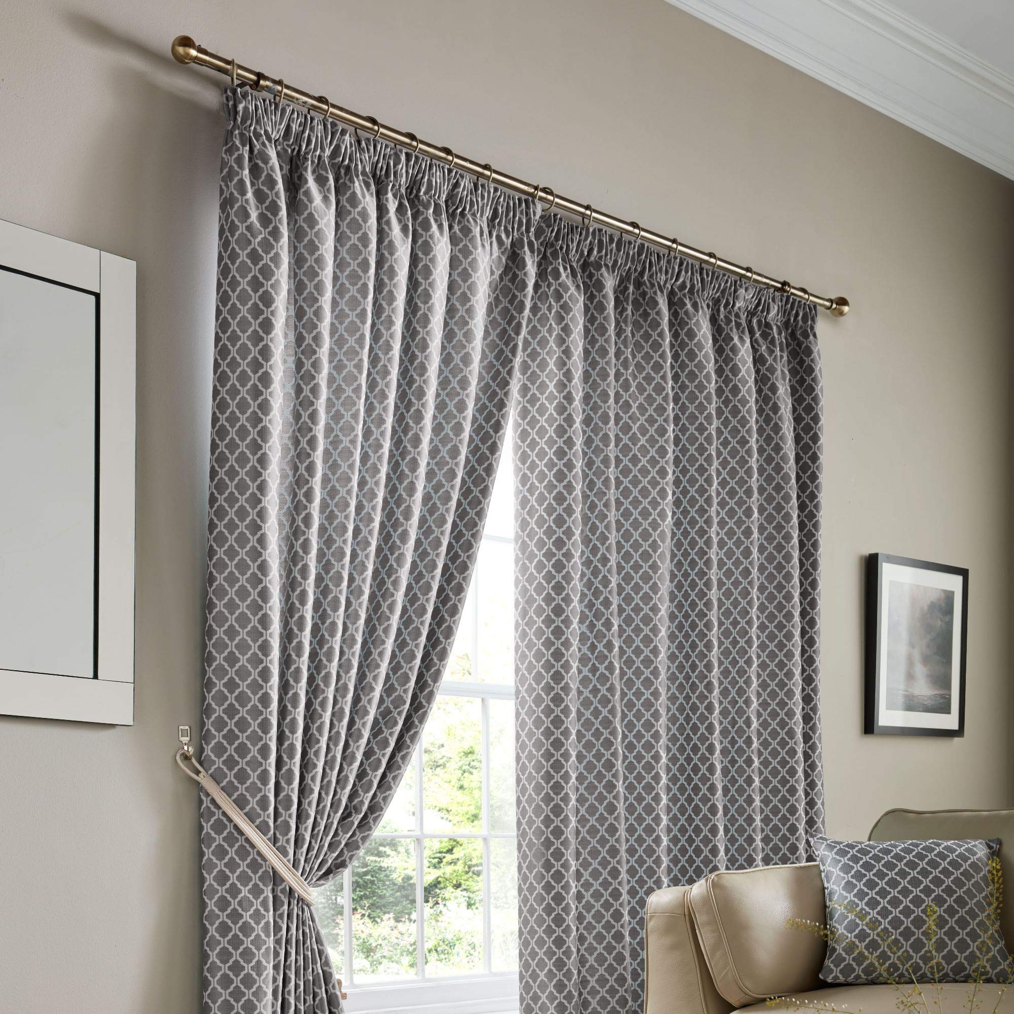 Alan Symonds Cotswold Fully Lined Jacquard Pencil Pleat Taped Top Curtains - Pair (Latte/Beige, 66" x 90" (167x229cm))