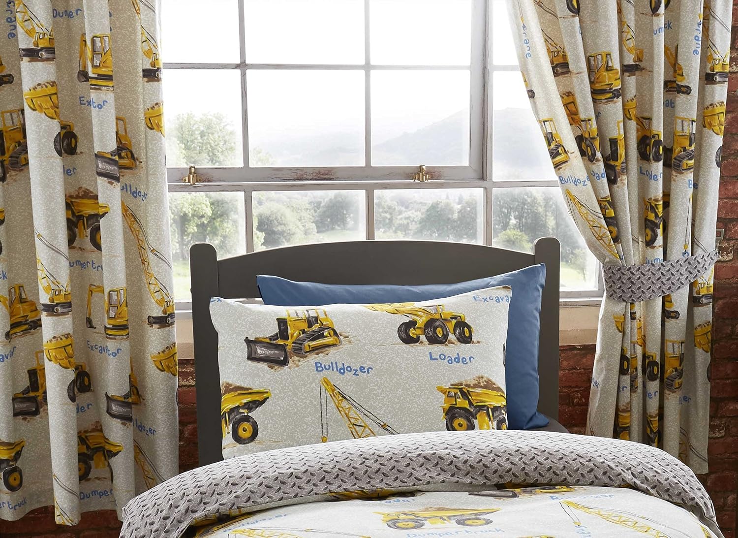 Kidz Club Dumper Trucks Diggers GRANE Bull Dozer Kids Lined Curtains