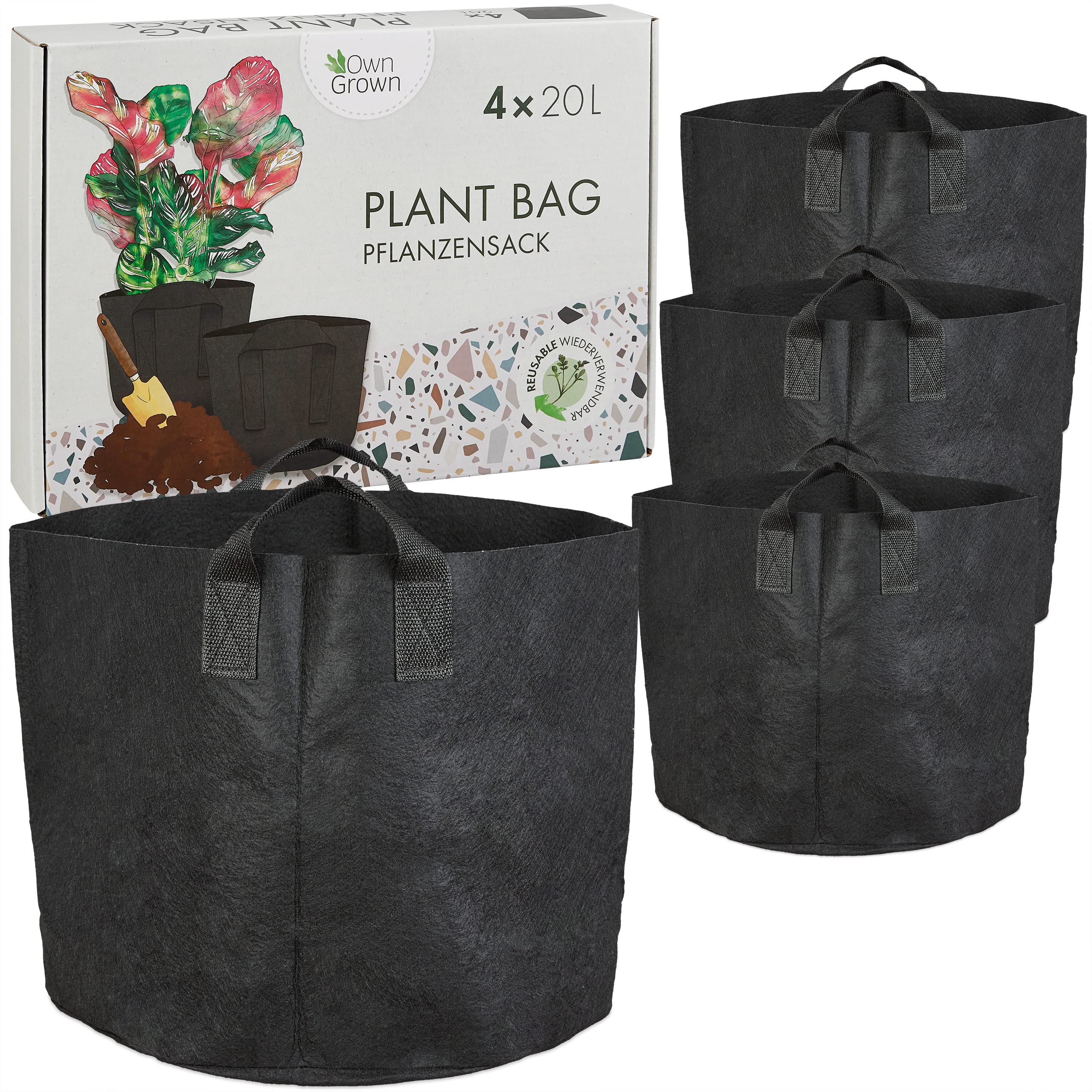 OwnGrown Plant Growing Bags : 4x20l Plant Grow Bags for Balcony and Garden Plants – Potato Grow Bags – Water-Permeable Garden Planters – Vegetable Garden Planter Bag 20l – Outdoor Planters