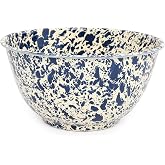 Crow Canyon Home Enamelware Salad Bowl, 5 quart, Navy/Cream Splatter