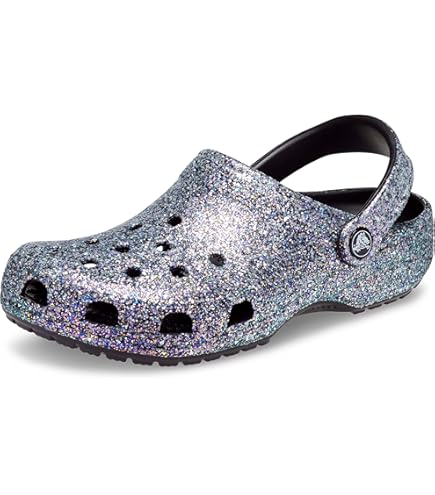 Crocs Women's Classic Platform Glitter Clog, Black, 4
