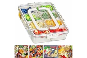 SHUCHNOYE Snackle Box Container - Divided Serving Tray with Lid and Handle - Portable Snack Box Container Tray - Snack platters - Perfect for Candy Fruit, and Treats