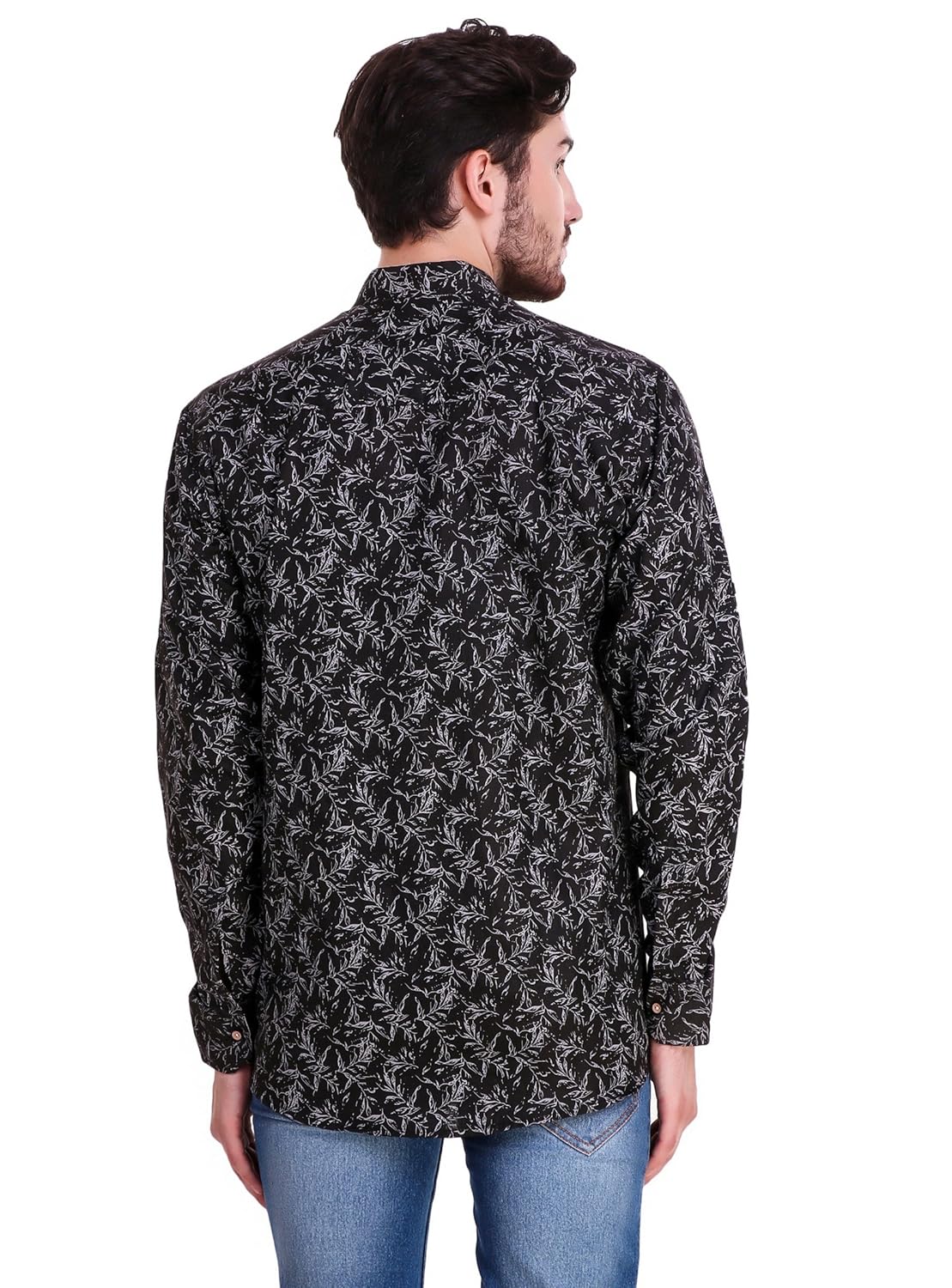 lafantar men's mandarin collar casual printed shirt (vxt32,black)