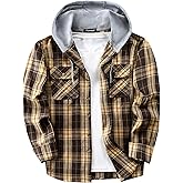 Puwasa Mens Flannel Hoodie Shirts Long Sleeve Casual Plaid Jacket Cotton Button Down Flannel Shirt for Men