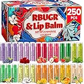 RBUGR 250 Pcs Lip Balm Bulk,12 Fruit Flavored Natural Bulk Lip Balm, Lip Balms Pack with Vitamin E, Lip Balms Gift Set Women Stocking Stuffers Party Favors, Moisturizing&Soothing(4.2g/0.15oz)
