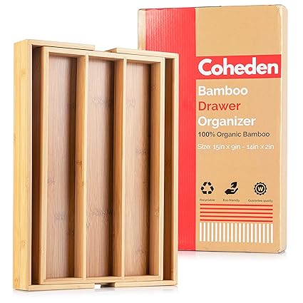 Buy Bamboo Expandable Drawer Organizer By Coheden Premium