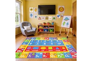 KC Cubs 5x7 ABC Alphabet, Numbers & Shapes Rug – Educational Non-Slip Play Mat Carpet for Kids, Toddlers, Nursery, Classroom, Playroom, Baby Daycare