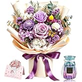 Preserved Flowers Bouquet, Purple Roses Forever Flowers for Delivery | Floral Arrangements in Vase, Birthday Flowers Gifts for Women Wife Mother's Day, Real Fresh Rose Dried