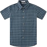 WARHORSEE Boys Casual Button Down Shirts Short Sleeve Wrinkle Free 4-Way Stretch Dress Shirs Plaid Shirts for Kids 6-14 Years
