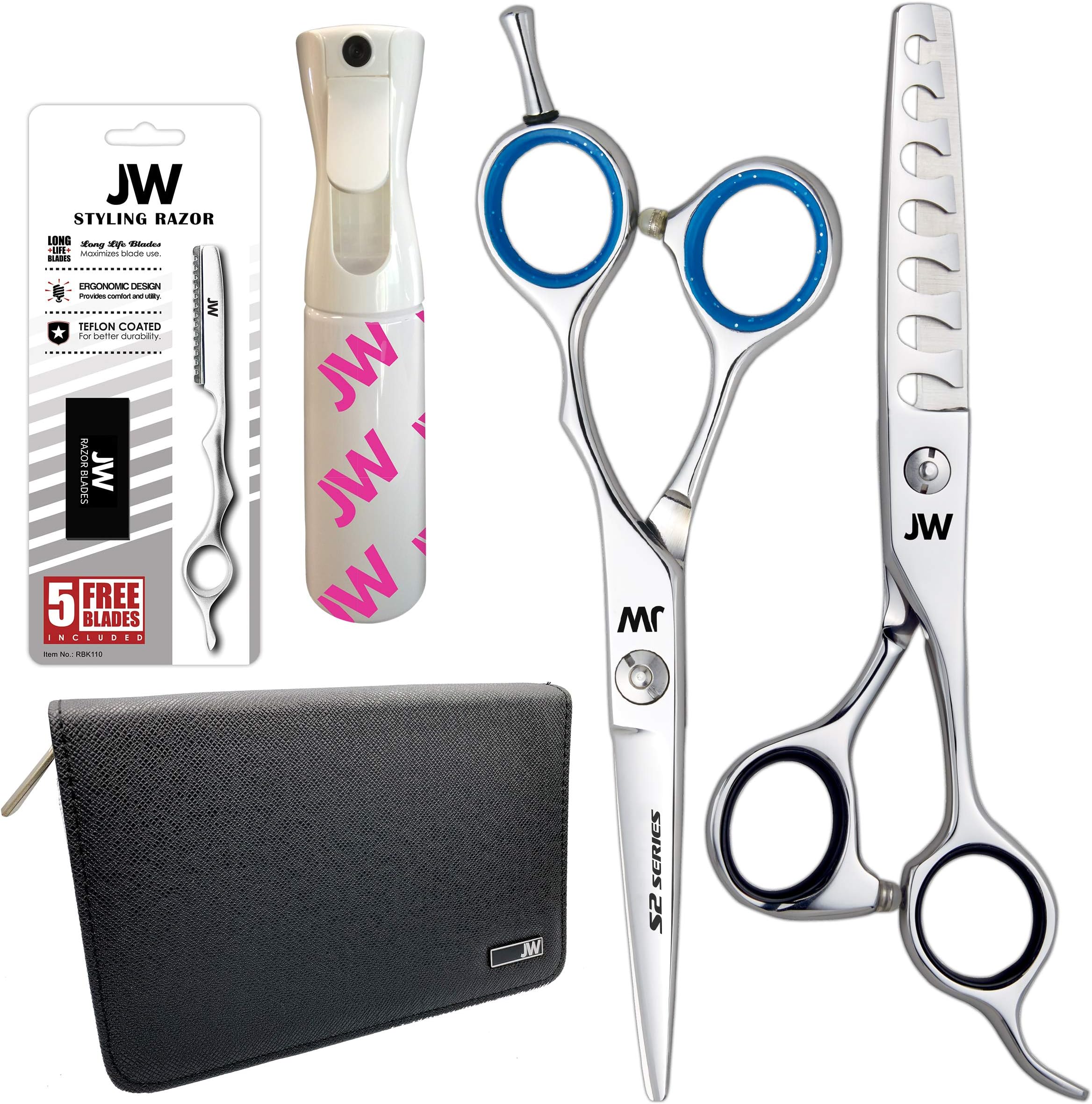 JW S2 Shear & TS7 Texturizing Shear Kit with Styling Razor, Flairosol Mister & Case (5.0")
