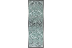 Maples Rugs Pelham Vintage Runner Rug Non Slip Washable Hallway Entry Carpet [Made in USA], 2 x 6, Grey/Blue