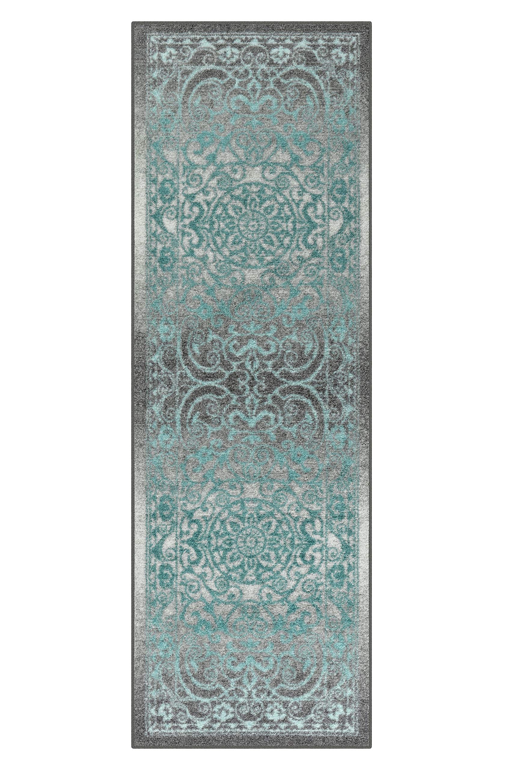 Maples Rugs Pelham Vintage Runner Rug Non Slip Washable Hallway Entry Carpet [Made in USA], 1'8 x 5, Grey/Blue — image 1