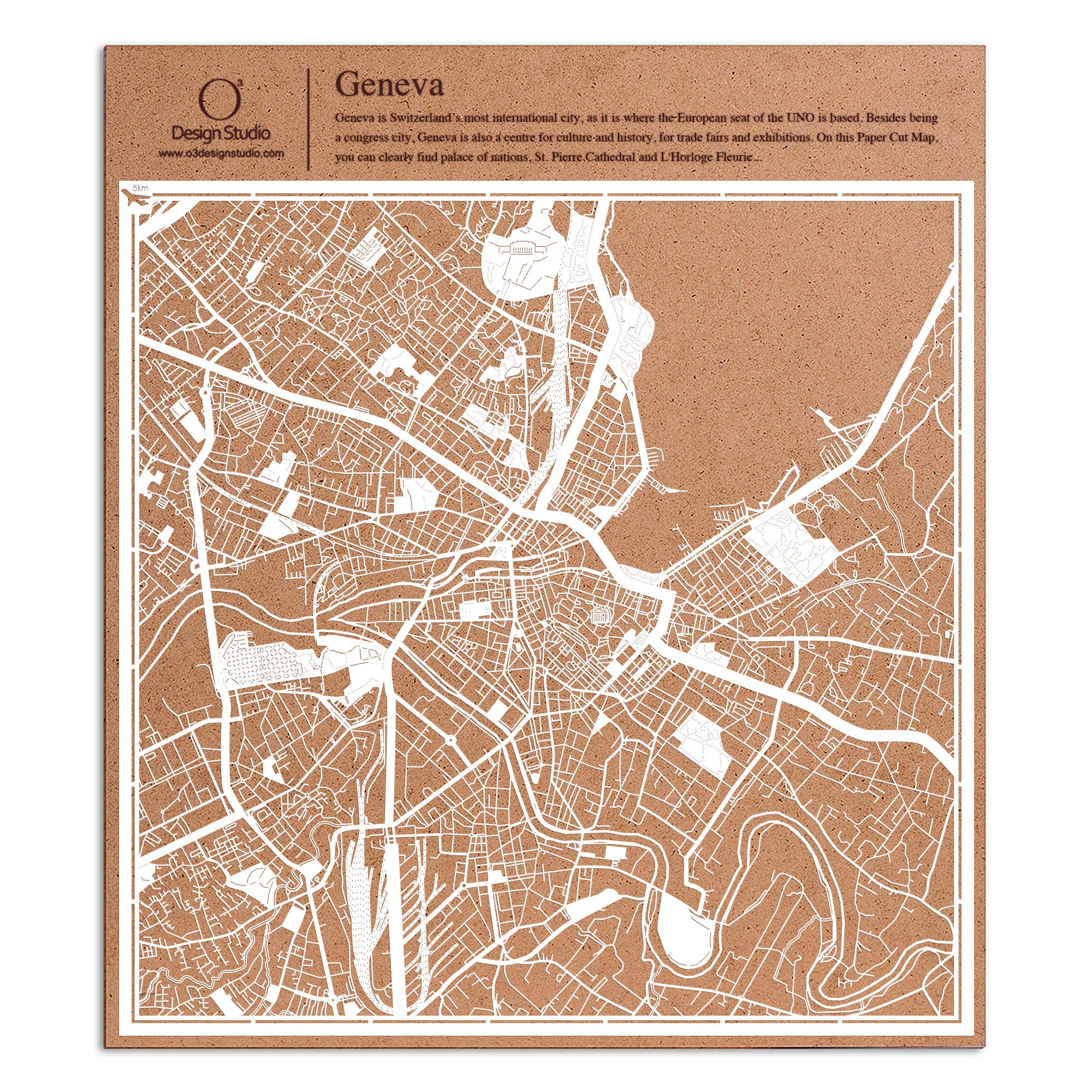 Geneva Paper Cut Map White 30x30 cm Paper Art