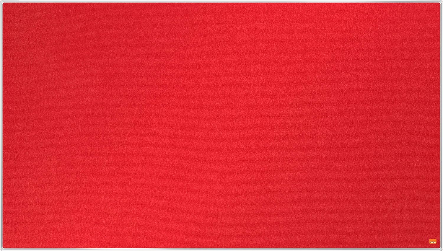 Nobo Widescreen Felt Noticeboard, 1220 x 690 mm, Slim Trim Frame, InvisaMount Mounting System, Impression Pro, Red, 1915421