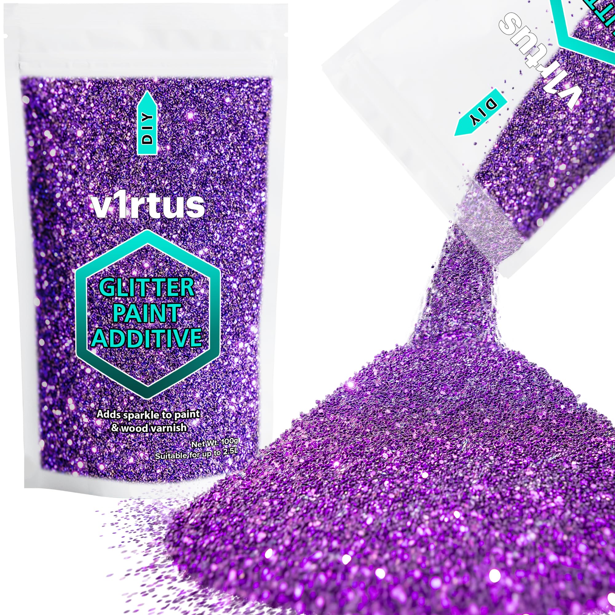 Purple Glitter Paint Additive 100g | Sparkle Glitter Paint for Walls Interior Exterior, v1rtus