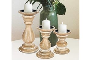 HOMEBIA DESIGNS Candle Holder Stand Wooden, Candelabra, Candle Holder, Unity Candle Holder, Rounded Turned Colums, Country Style Ideal for Gift, Wedding, Christmas, Party, Home - 10,8,6 Inch - Set of 3 - White Wash