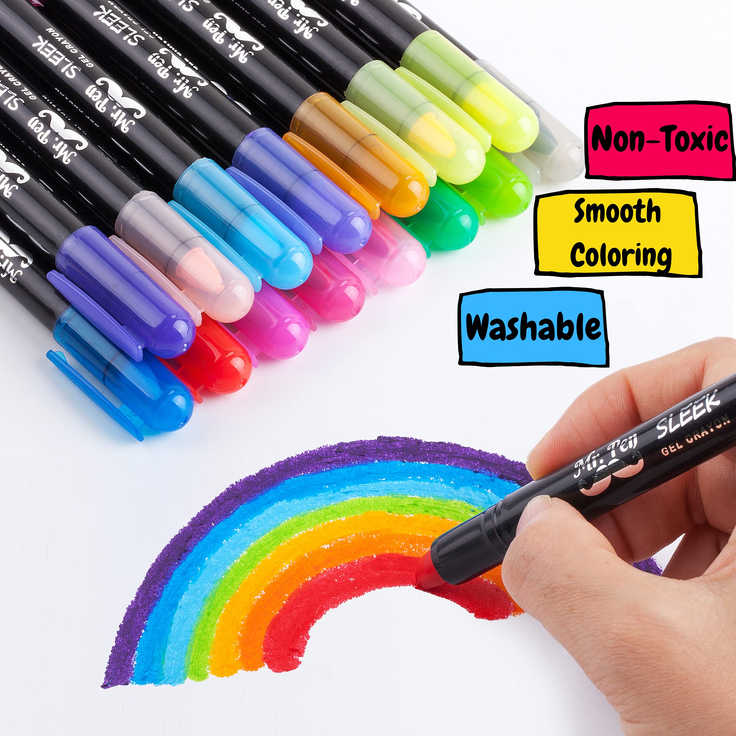 Mr. Pen Washable Gel Crayons, 20 Pack, Twistable, Non-Toxic, Kids & Adult Coloring Crayons