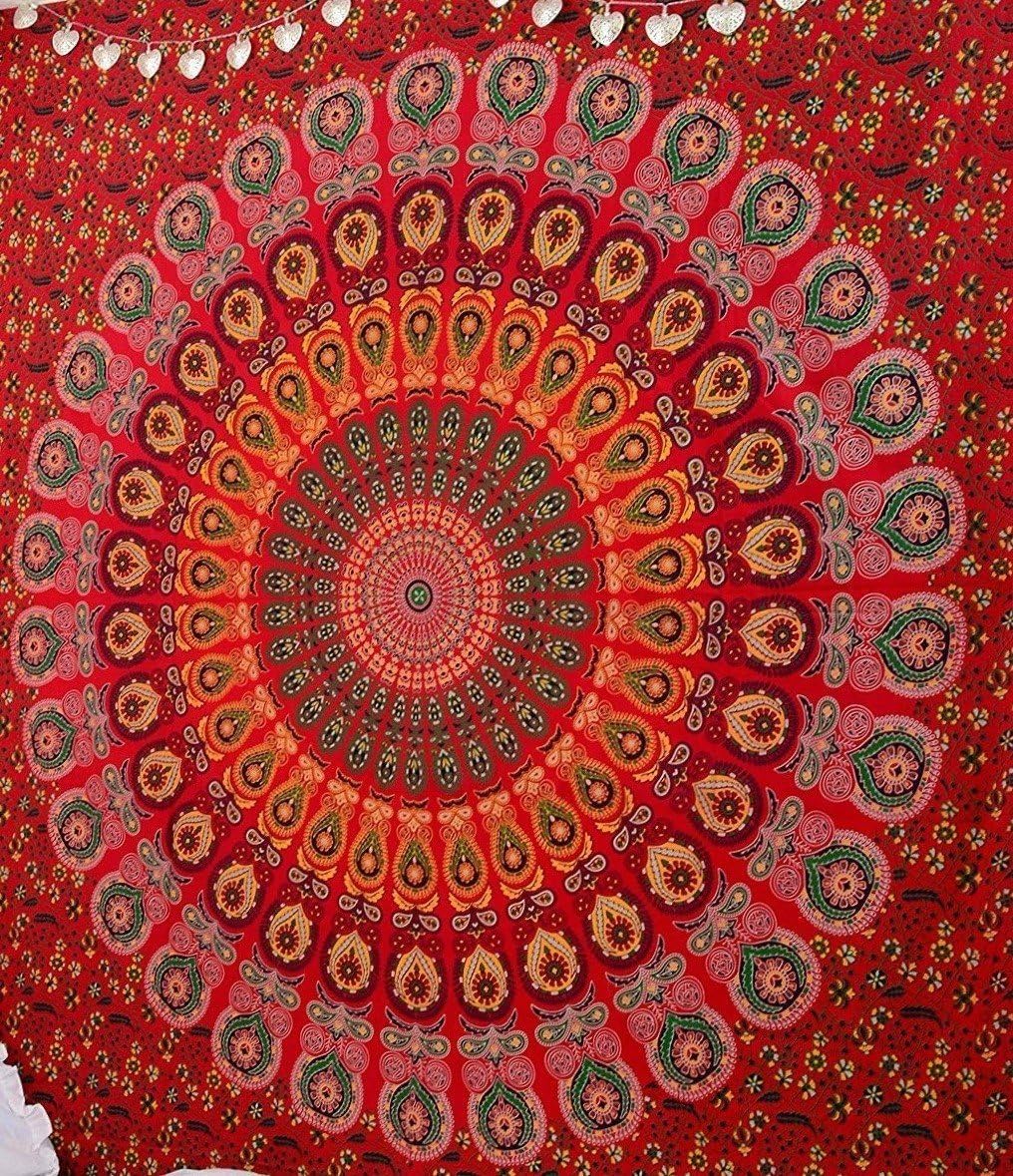 Jaipuri Handloom Crafts JHC Red Queen Hippie Indian Mandala BohamainTraditional Tapestry Cotton Beach Coverlet Bohemian Wall Hanging Tapestry