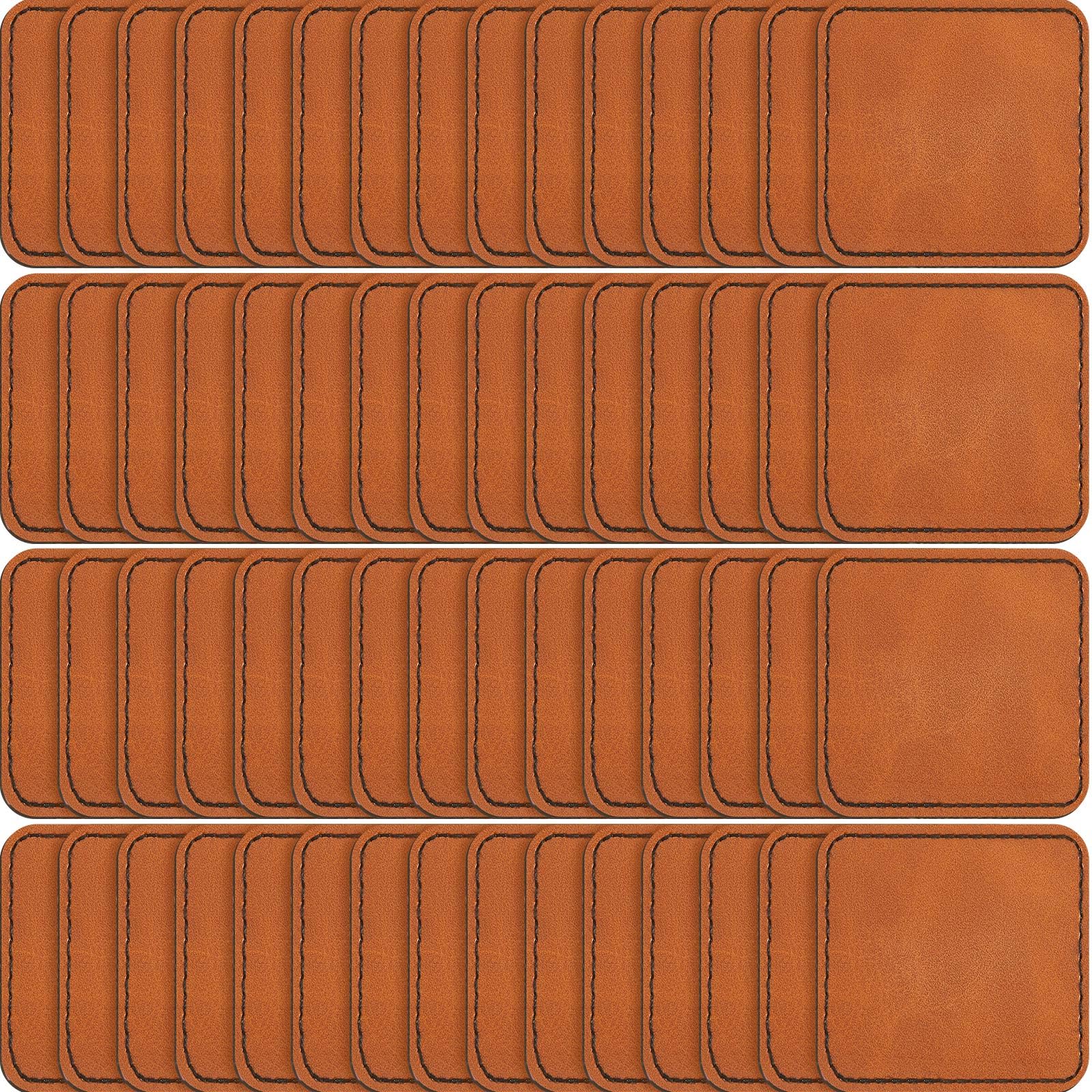Photo 1 of Dunzy 60 Pcs Blank Leather Hat Patch Square Laserable Rustic Leatherette Patch Adhesive for Hat Fabric Custom Repair Sew Laser Glow Forge, 2.5 x 2.5 Inch(Khaki)