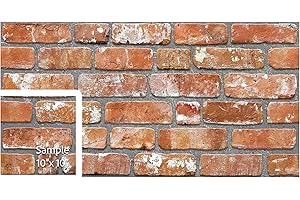 Dundee Deco 3D Wall Panels Faux Brick - Cladding, Red Orange Stone Look Wall Paneling, Styrofoam Facing for Living Room, Kitchen, Bathroom, Balcony, Bedroom, Sample, Size 10 x 10 in.