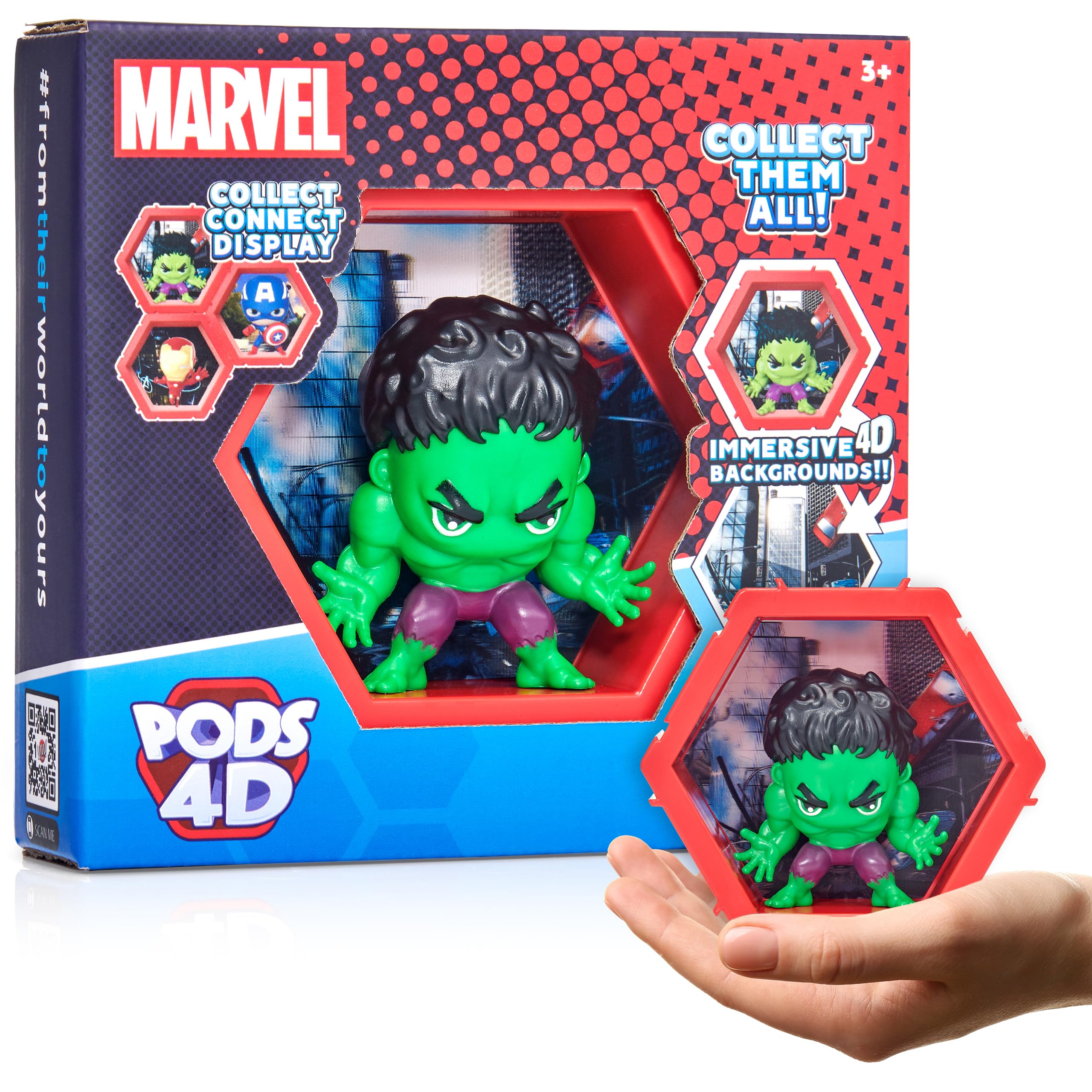 WOW! PODS 4D Marvel Hulk | Unique Connectable Collectable Bobble-head figure that Bursts from their World into Yours | Wall or Shelf Display | Marvel Toys and Gifts | Series 1 no. 412
