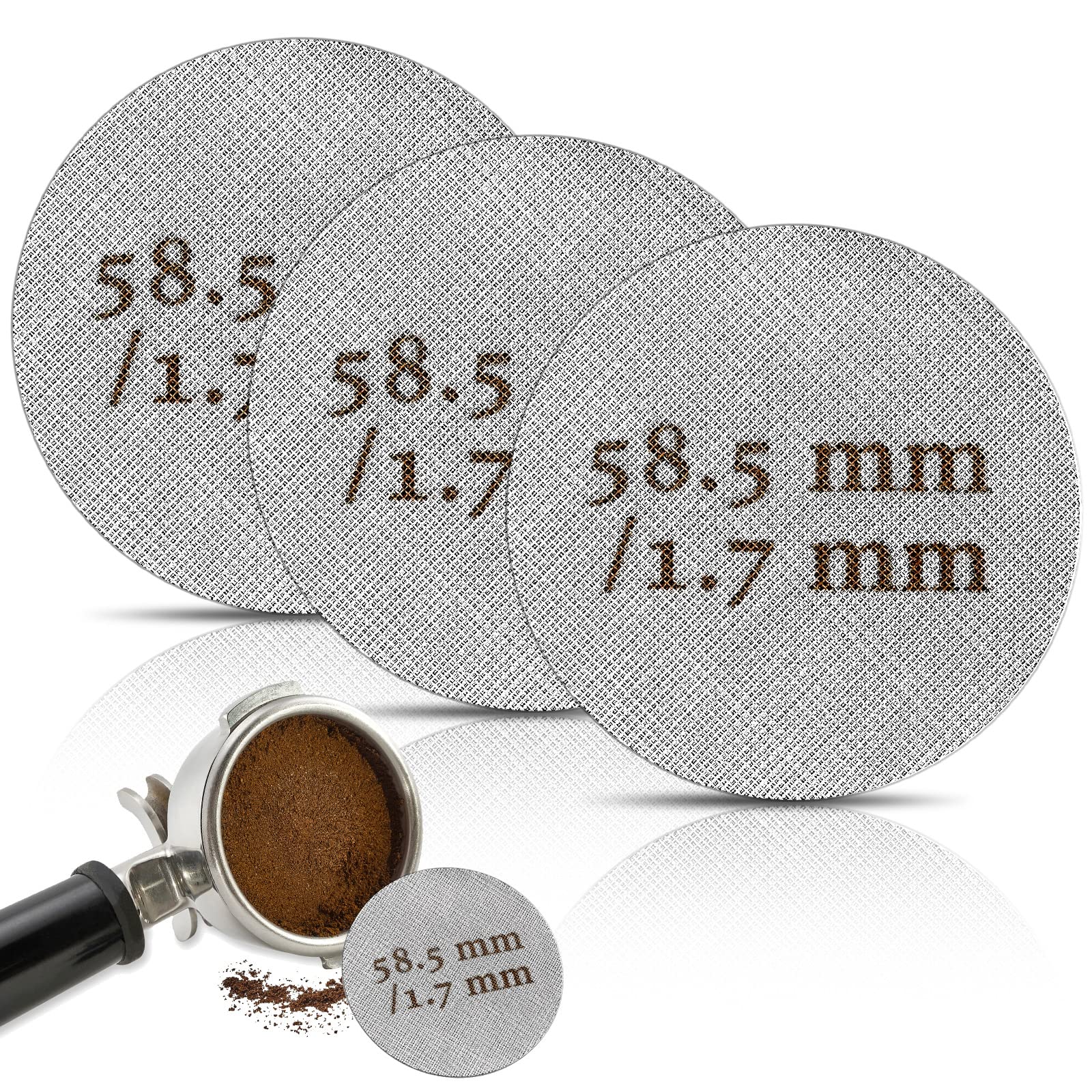 Huiguli Puck Screen 58.5mm, 3Pcs 58mm Puck Filter for Coffee, Coffee Puck Filter 1.7mm Thickness 150μm, 316 Stainless Steel Reusable Coffee Filter for Espresso Home Office