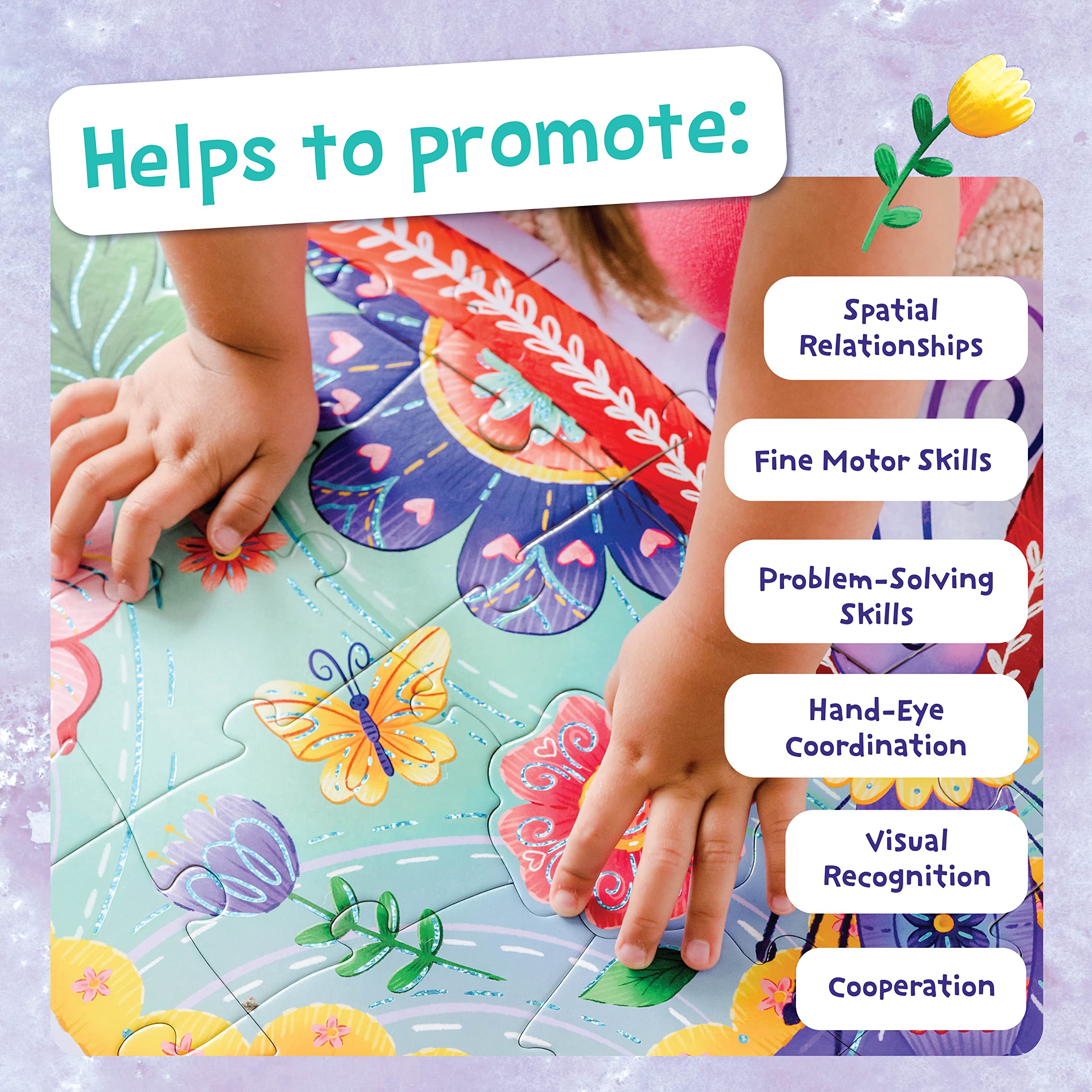 Peaceable Kingdom Shimmery Butterfly Floor Puzzle – 53-Piece Giant Floor Puzzle for Kids Ages 5 & up – Fun-Shaped Puzzle Pieces – Great for Classrooms