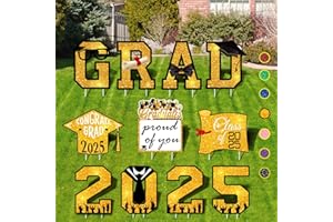 LOTUS HILLS 11pcs Gold 2025 Graduation Party Decorations Outdoor, Graduation Yard Signs Class of 2025, Waterproof Grad Yard Decor for College High School, Graduate Grad Decorations Party Supplies Lawn Garden