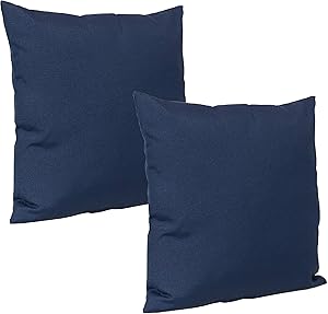 Sunnydaze Indoor and Outdoor Decorative Throw Pillow Covers - Cover ONLY - 17 x 17 Inch Small Square Pillow Covers - Zipper Closures - Weather-Resistant Polyester - Set of 2 - Navy