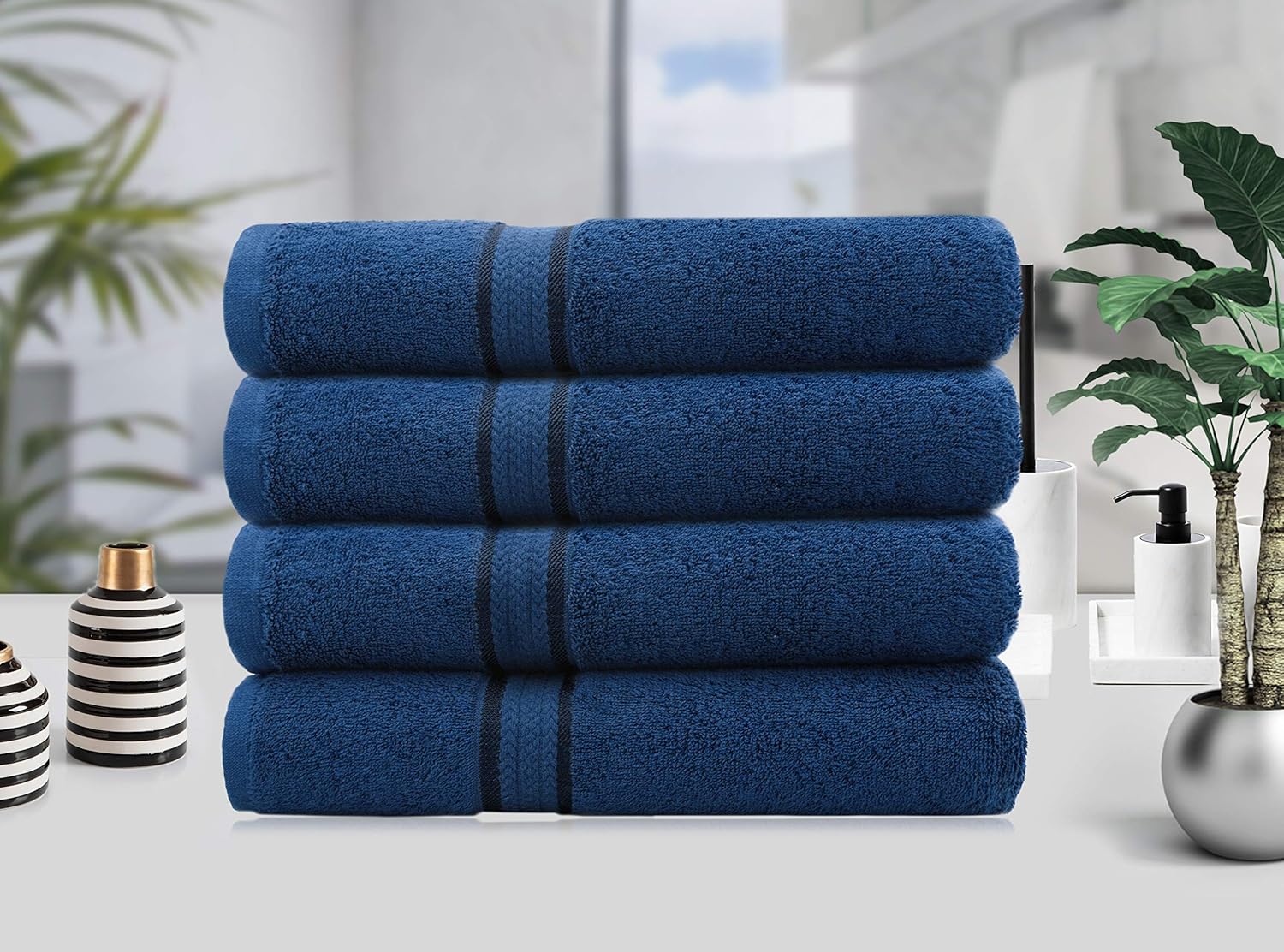 COTTON CRAFT Ultra Soft Luxury Set of 4 Ringspun Cotton Bath Towels, 580GSM, Heavyweight, 30 inch x 54 inch, Navy Blue: Home & Kitchen