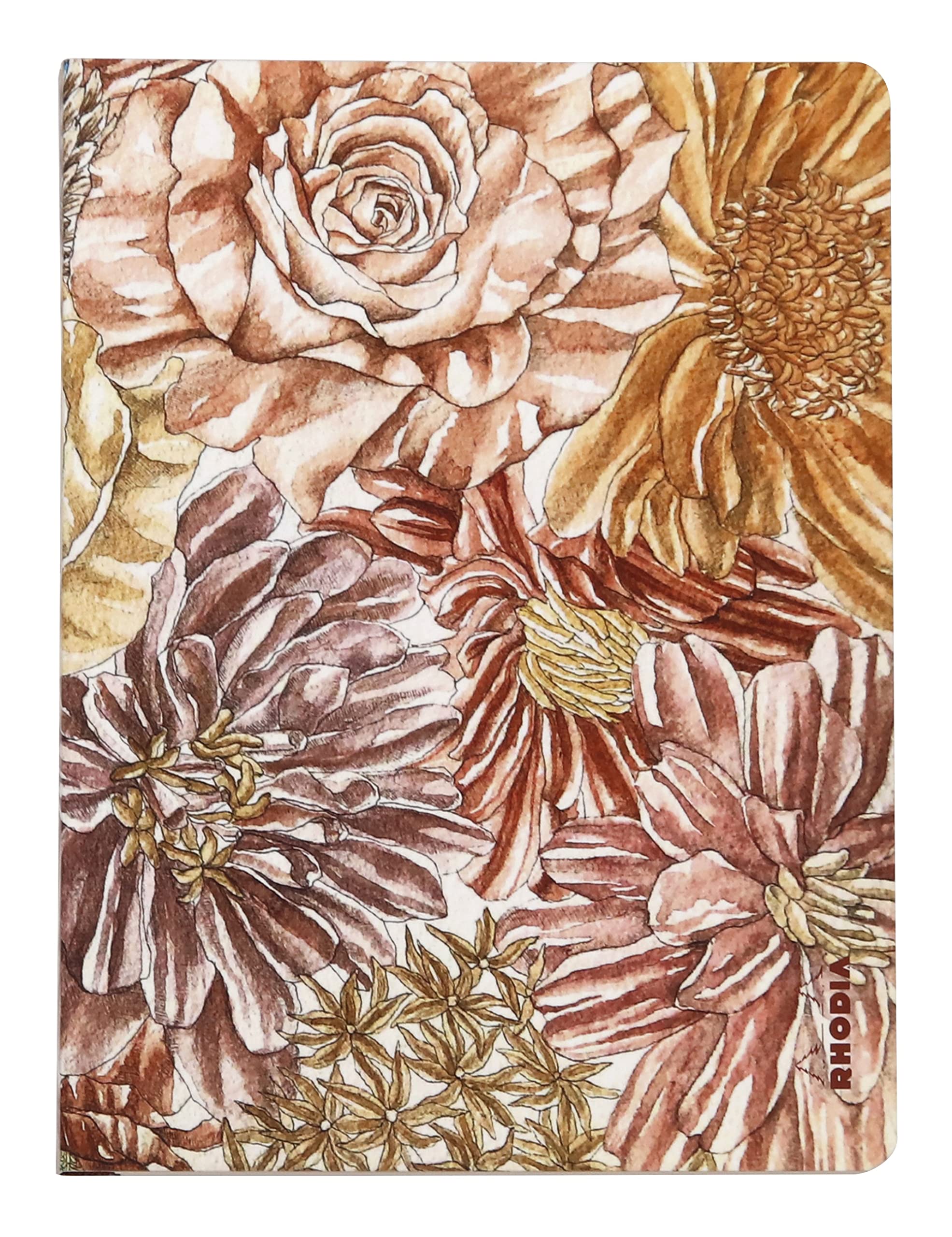 RHODIA 120032C - Floral Bouquet Wirebound Notebook - A5 14.8 x 21 cm - Ruled - 120 p - 90 gsm ivory paper - Soft touch cover - Orange Botanique collection