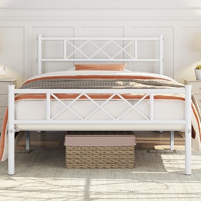 Yaheetech 3ft Single Bed Frame White Metal Slatted Mattress Foundation