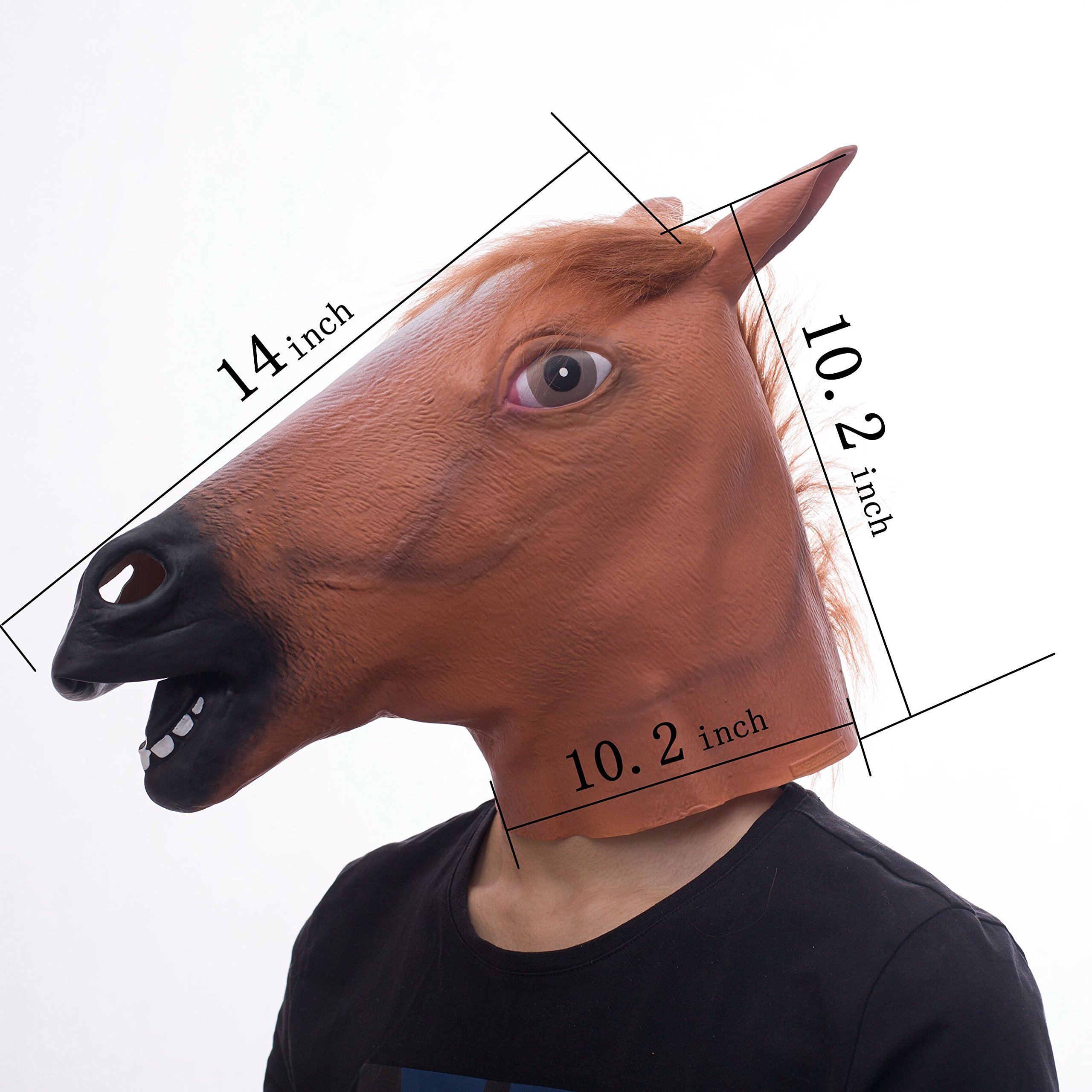 Horse Mask, Molezu Creepy Horse Mask, Rubber Latex Animal Mask, Novelty Halloween Costumes, Brown Horse