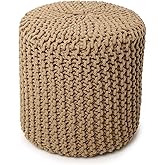 REDEARTH Cylindrical Hand Knitted Pouf - Foot Stool Ottoman - Cord Boho Pouffe - Cotton Round for Home Decor - Living Room - 