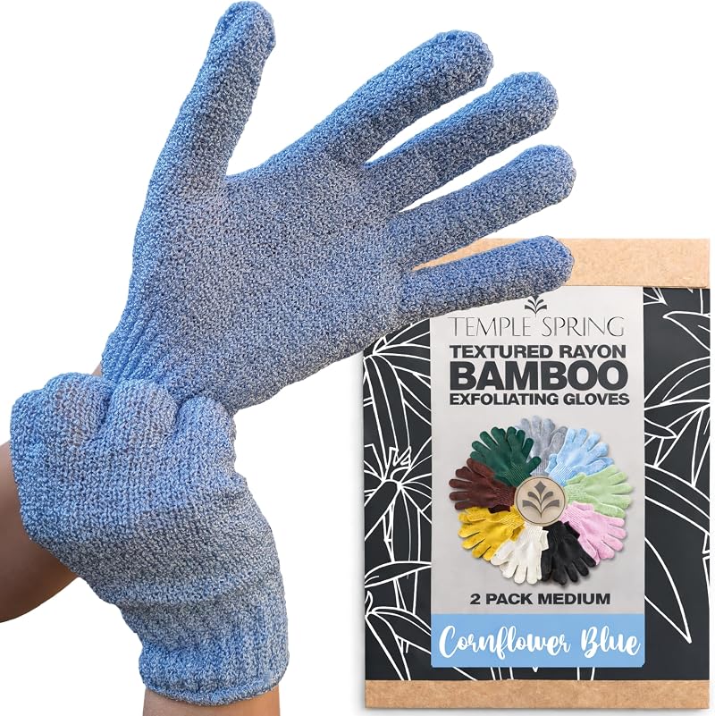 Temple Spring Exfoliating Glove Bamboo Carbonized Rayon Loofah Shower Scrubber
