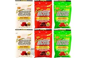 Jelly Belly Sports Beans Bulk Pack of 6 Bags - 6 Bags of Jelly Beans Energy Chews For Running - Caffeine Candy Jelly Beans for Sports Nutrition - Bundle with Ballard Products Pocket Bag