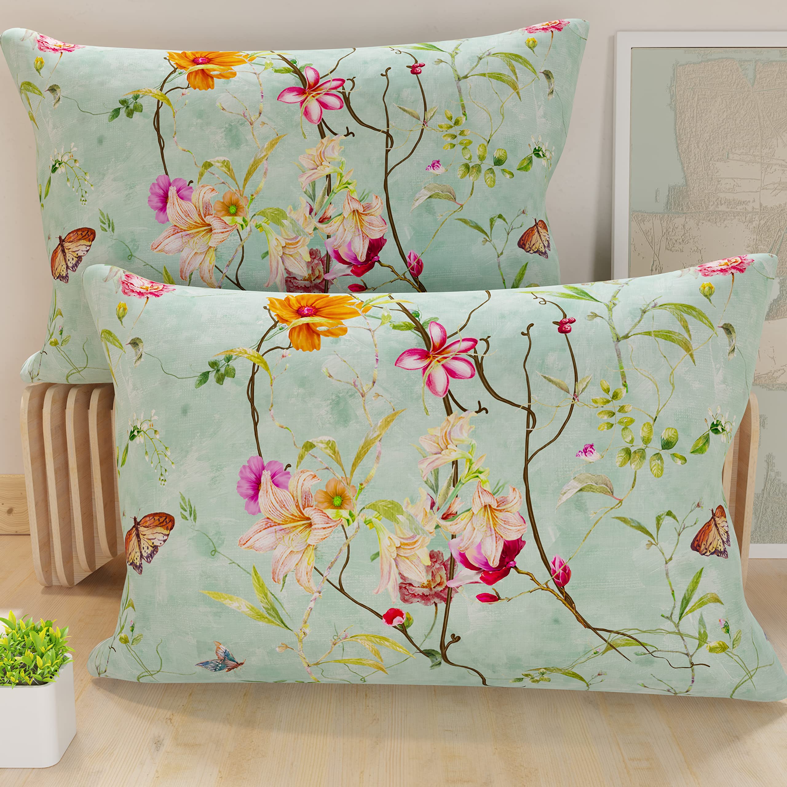 PETTI Artigiani Italiani - Bed Pillowcases, Pair of Pillowcases 50 x 80 cm, Pillow Case, Hypoallergenic Microfibre Pillowcases, Made in Italy, Spring Aquamarine Pillowcases