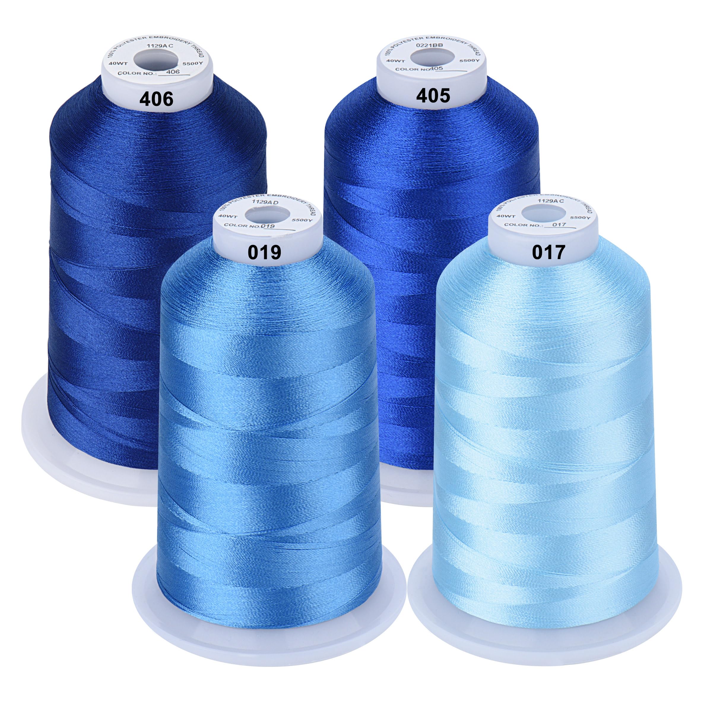 Simthread Machine Embroidery Thread 5000M King-Spools Blue Colors for Brother/Babylock/Bernette/Janome/Singer/Kenmore Sewing and Embroidery Machine