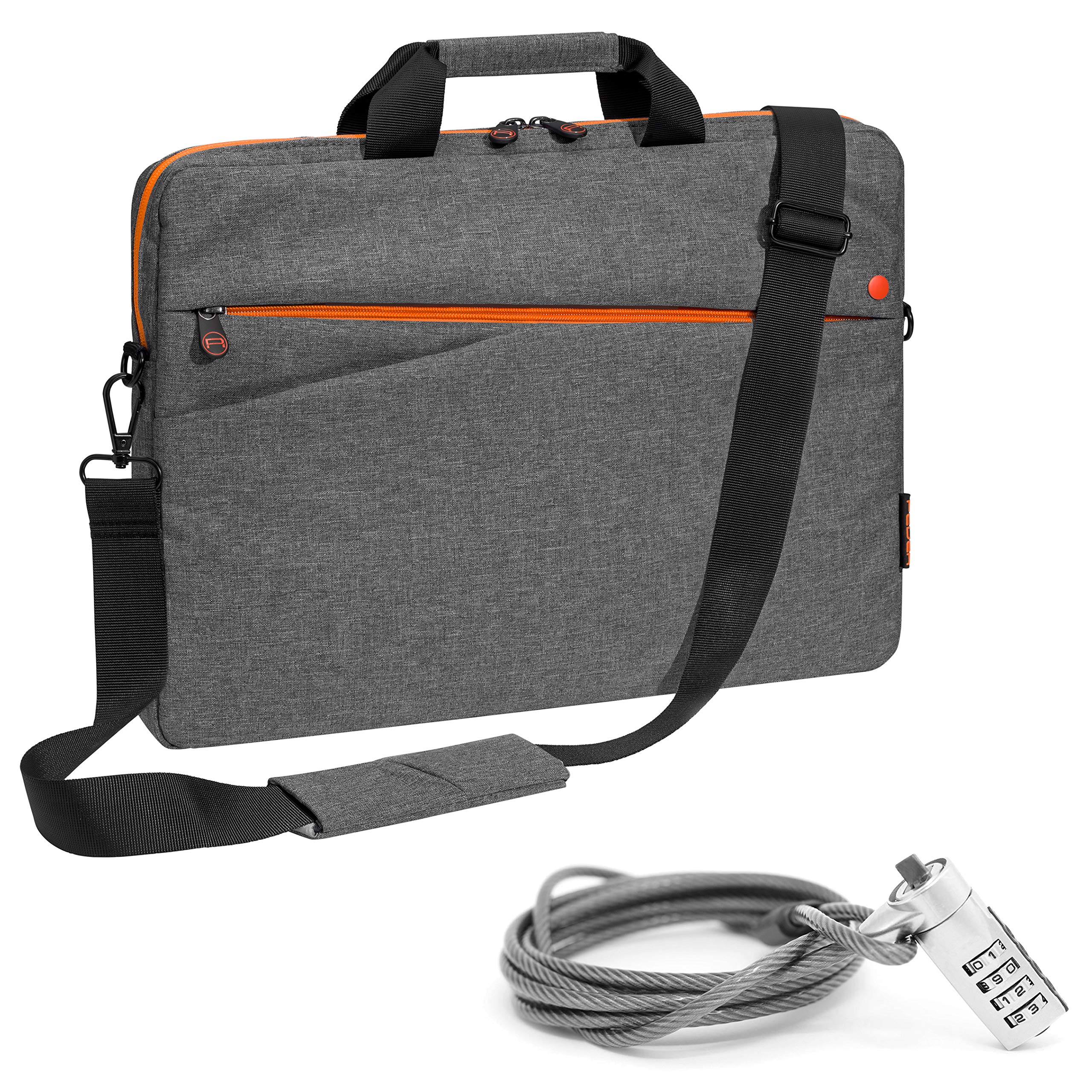 PEDEA Fashion Laptop Bag up to 17.3 Inches (43.9 cm) Shoulder Bag with Shoulder Strap and Notebook Lock Grey/Orange