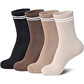 Toetally Striped Crew Socks for Women Cotton Casual Athletic Cushioned Running Ankle Socks 4 Pairs