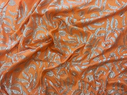 Amazon Com From India Orange Faux Silk Fabric Embellished With