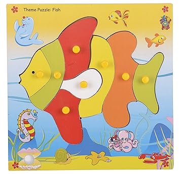 Skillofun Wooden Theme Puzzle Standard Fish Knobs, Multi Color