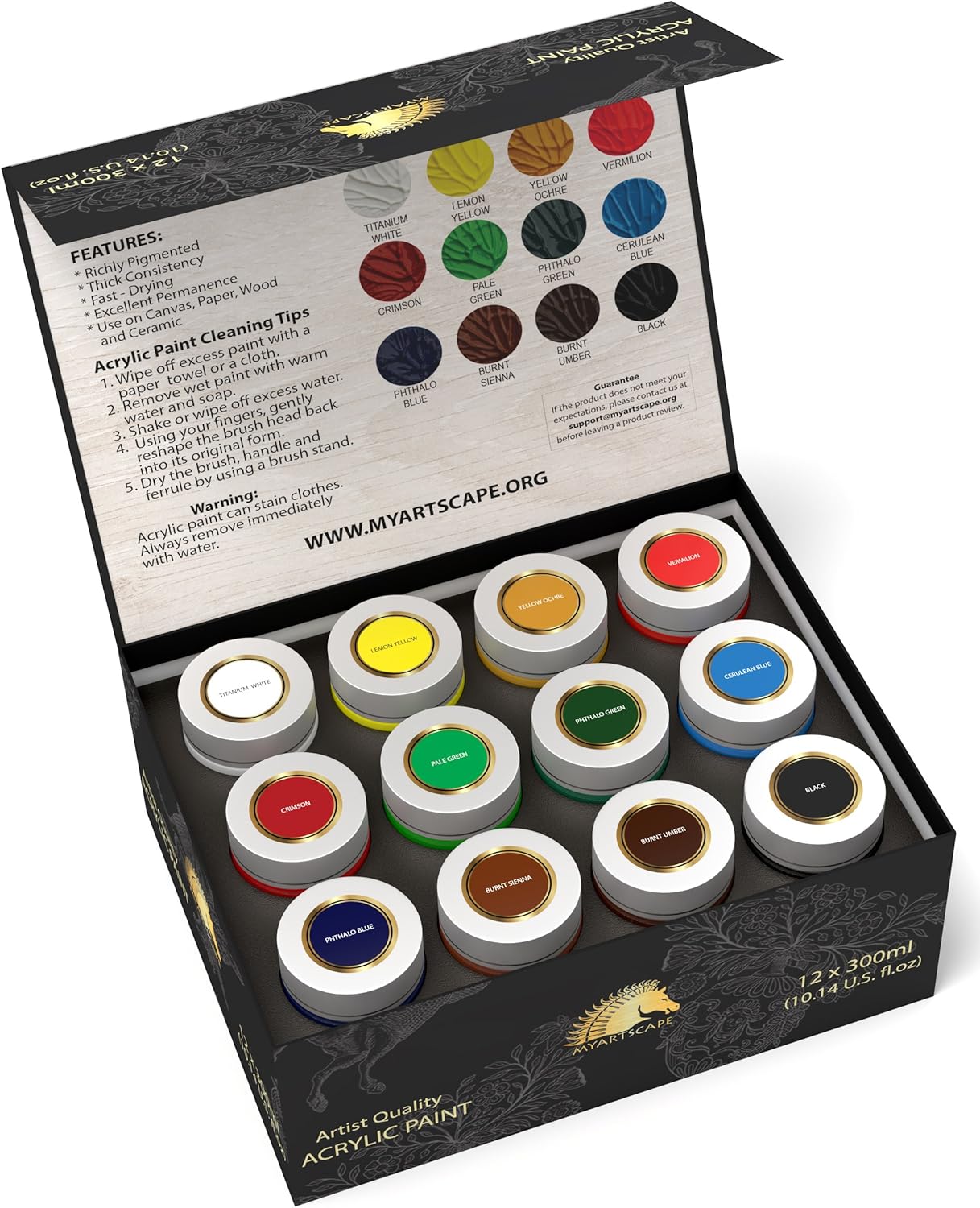 Acrylic Paint Set - 12 x 300ml Bottles - Heavy Body - Lightfast - Artist Quality Paints by MyArtscape