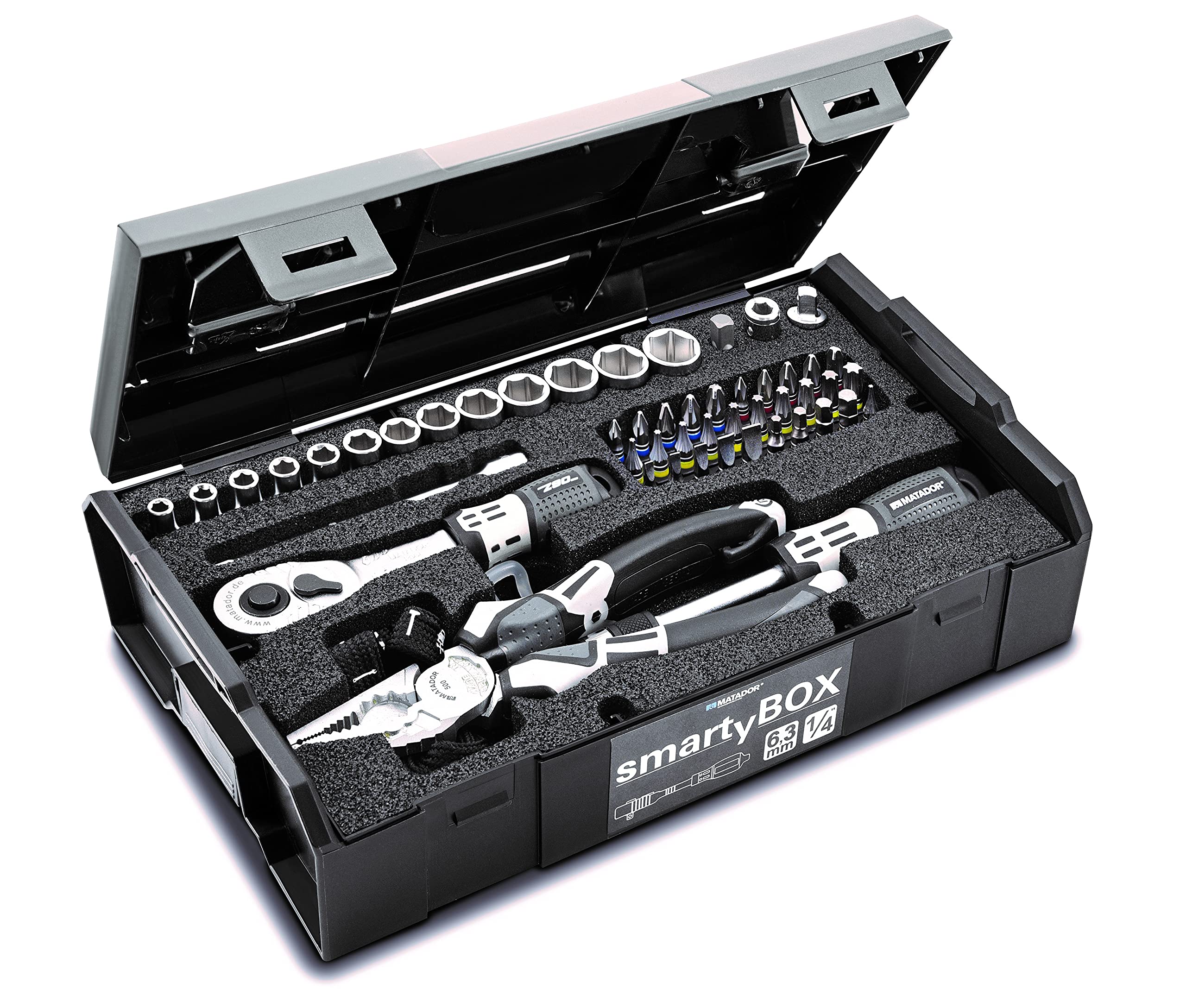 Matador Socket Spanner Set & Bit Set L-Boxx Mini Tool Box Socket Spanner Set 1/4 Inch with Ratchet 61-Piece Tool Box Matador Tool No. 81452115