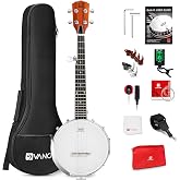 Vangoa 5 String Banjo 26 Inch, MINI Travel Banjo Beginner Kit with Remo Head, Open Back &amp; Closed Solid Back with beginner Kit, Comfortable Carrying Bag