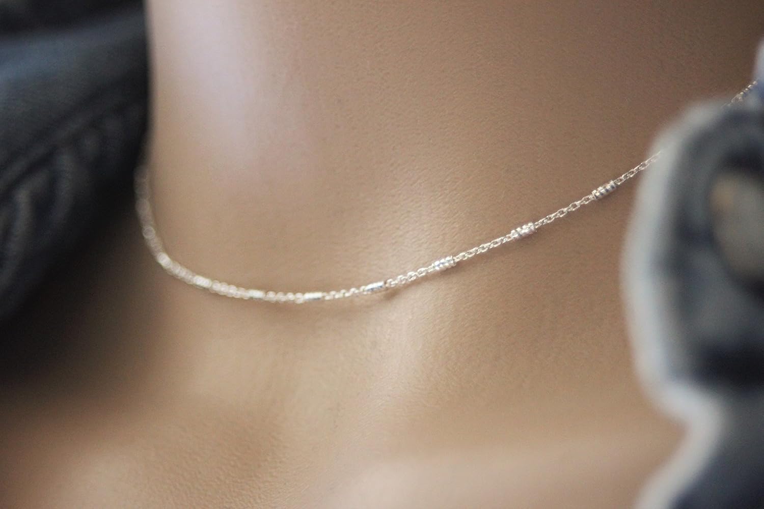 Collier Ras De Cou En Argent Massif - Mailles Navette - Multi-rangs - Occasion